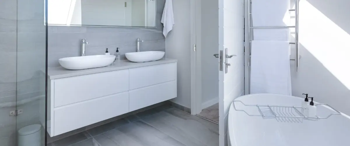 modern bathroom with porcelain vessel skins