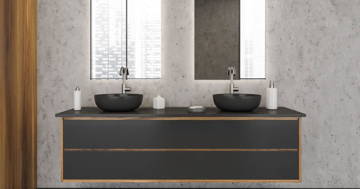 Dark stone double floating vanity