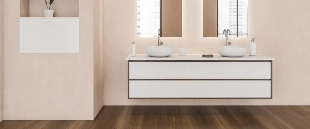 double sink floating vanity bright colors