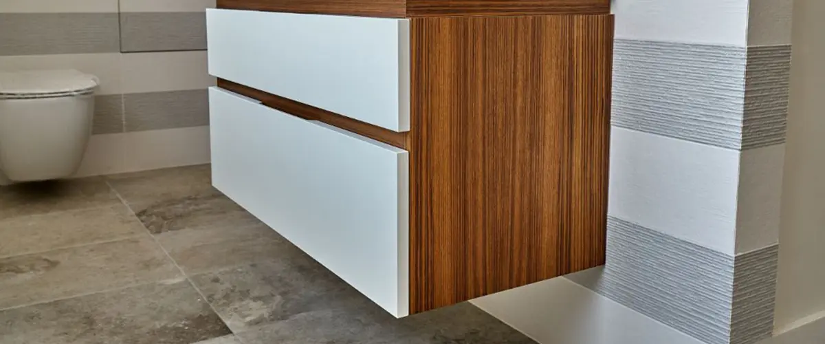wood and stone floating vanity