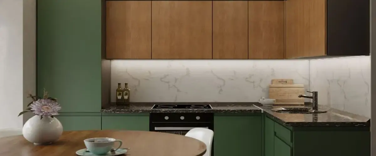 green and wood kitchen cabinets design